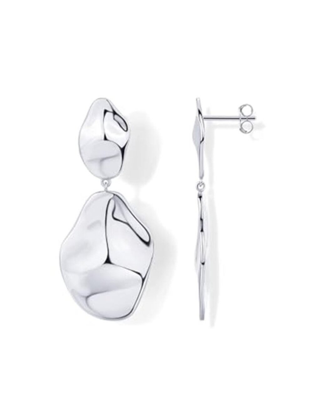 Pavoi Silver Teardrop Statement Dangle Earrings Modern Abstract Drop Jewelry